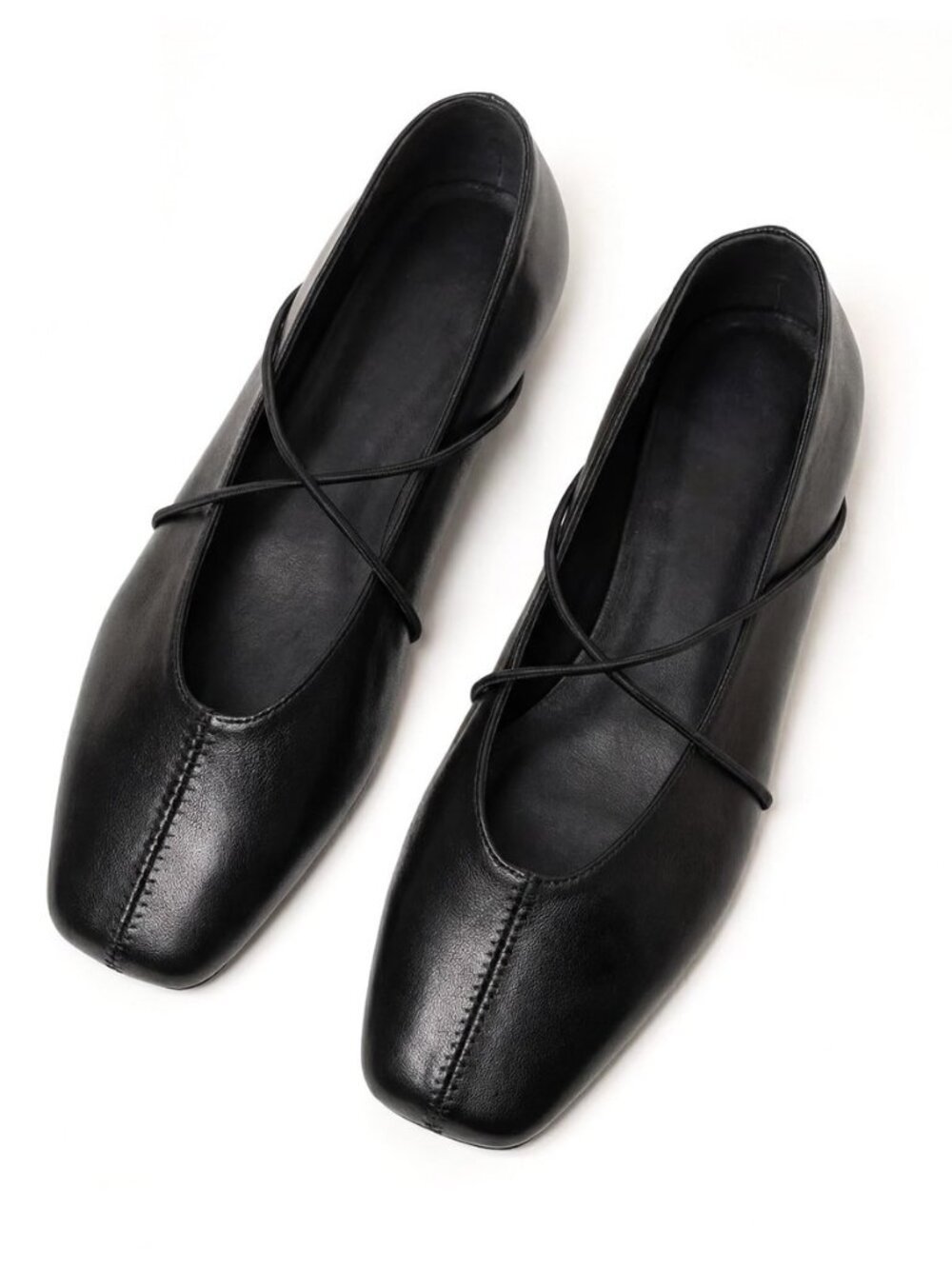 Womens Ballet Flats Black Square Toe Flats with Criss Cross Strap Comfortable